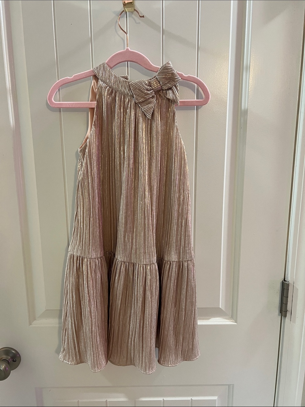 Janie and Jack Metallic Pink Champagne Tiered Bow Dress